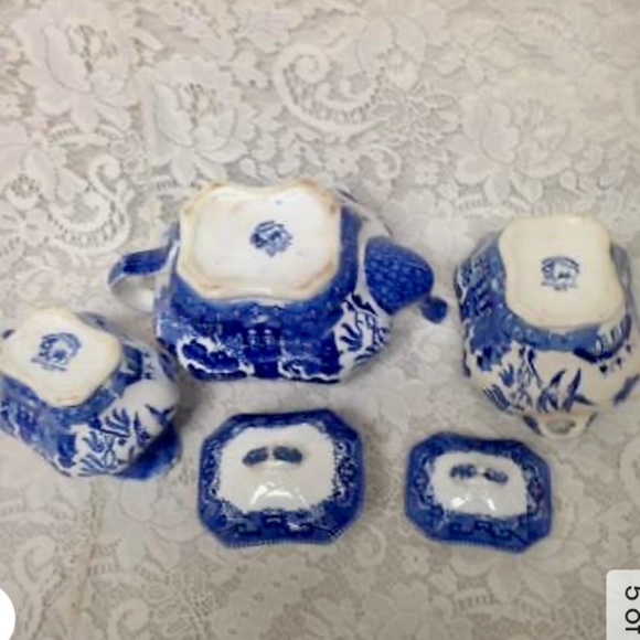 Vintage, Rare, 1911 Buffalo Pottery, 5-pc Blue Willow Tea Set - Picture 5 of 6